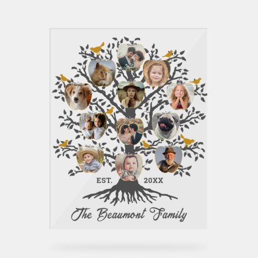 Fotocollage 12 stamboom Aangepaste naam en datum Acryl Bord (Voorkant)