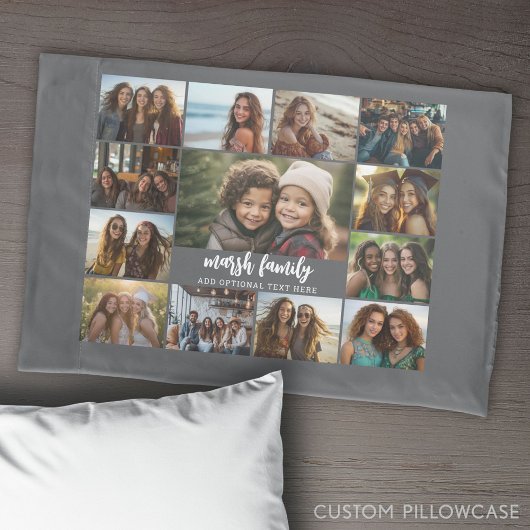 Fotocollage - 13 foto's 2 tekstblokken grijs wit kussensloop