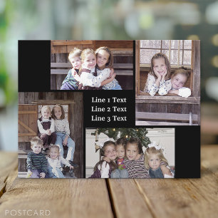 Fotocollage - 4 foto's Basic Zwart & Wit Tekst Briefkaart
