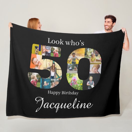 Fotocollage 50e verjaardag fleece deken (In situ)