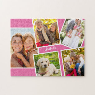 Fotocollage - 5 foto's en uw naam - Roze Legpuzzel