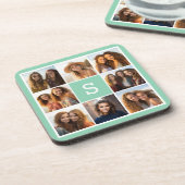 Fotocollage Aangepast Monogram Mintgroen Bier Onderzetter (Linkerzijde)