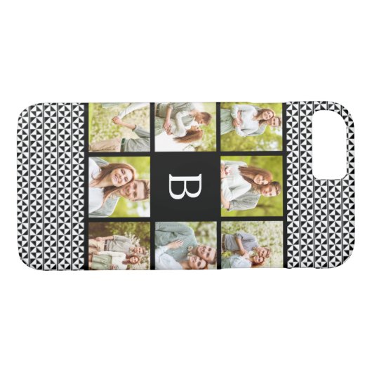 Fotocollage | Aangepast zwart-wit monogram Case-Mate iPhone Case (Achterkant (Horizontaal))