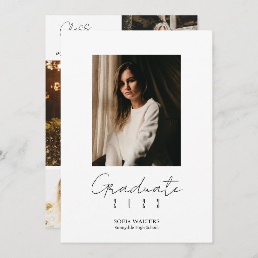 Fotocollage Afstudeerjaar Script Moderne Afstudere Aankondiging (Voorkant / Achterkant)