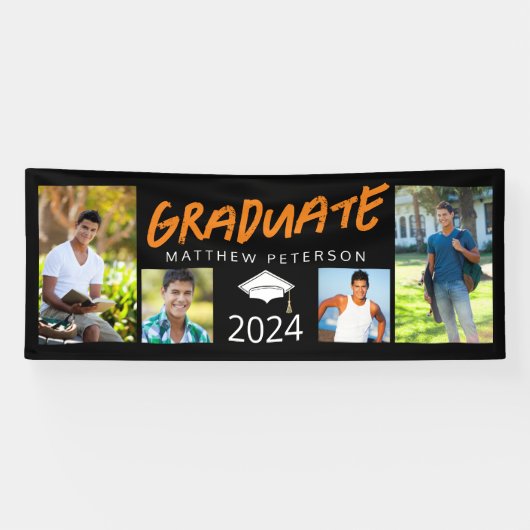 Fotocollage Afstuderen Grunge Klasse van 2024 Spandoek (Horizontaal)