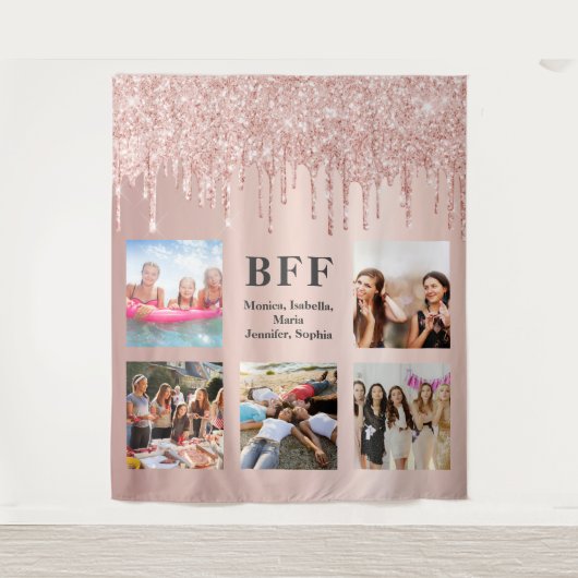 Fotocollage beste vriendinnen glitters roze goud r wandkleed (Voorkant)