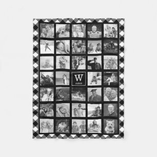 Fotocollage Black Buffalo Plaid Monogram Naam Fleece Deken