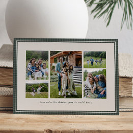 Fotocollage eenvoudige groene lijst familie Kerstm Feestdagenkaart