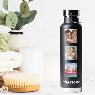 Fotocollage familie vrienden naam zwart waterfles