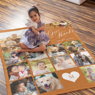 Fotocollage familienaam geven bedankt Thanksgiving Fleece Deken