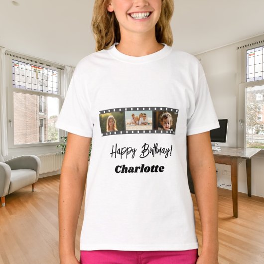 Fotocollage film naam verjaardagsmeisje t-shirt