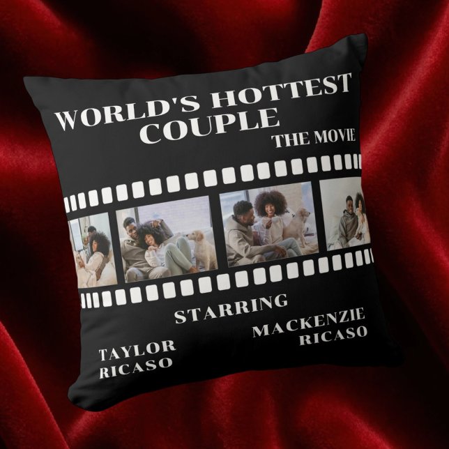 Fotocollage Filmstrook Gepersonaliseerde DIY Aange Kussen (Photo Collage Movie Strip Personalized DIY Custom Throw Pillow by Ricaso. For the movie fan couple)