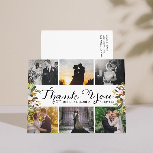 Fotocollage Floral Wedding Dank u Briefkaart