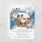 Fotocollage, Geometrische blauwe virtuele bruiloft Kaart (Voorkant)