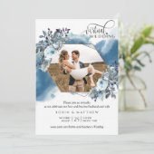 Fotocollage, Geometrische blauwe virtuele bruiloft Kaart (Staand voorkant)