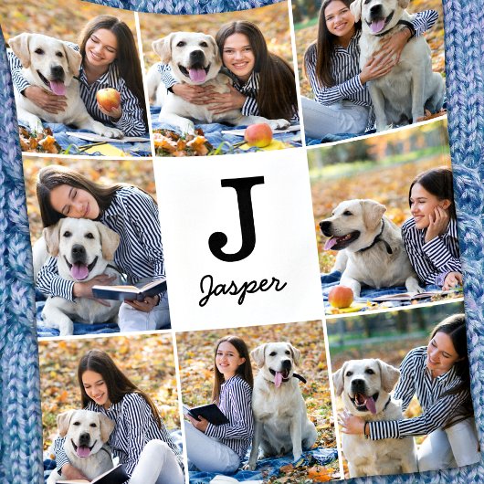 Fotocollage Gepersonaliseerd Monogram Pet Hondenli Fleece Deken