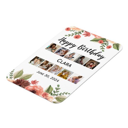 Fotocollage gepersonaliseerd script verjaardag magneet (Linkerzijde)