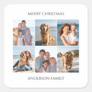 Fotocollage gepersonaliseerde vrolijke kerst vierkante sticker