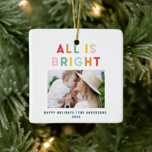 Fotocollage kerstregenboogkleurige heldere foto keramisch ornament