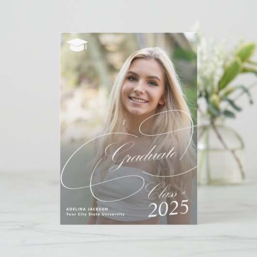 Fotocollage klassiek afstuderen script afstuderen aankondiging (Staand voorkant)