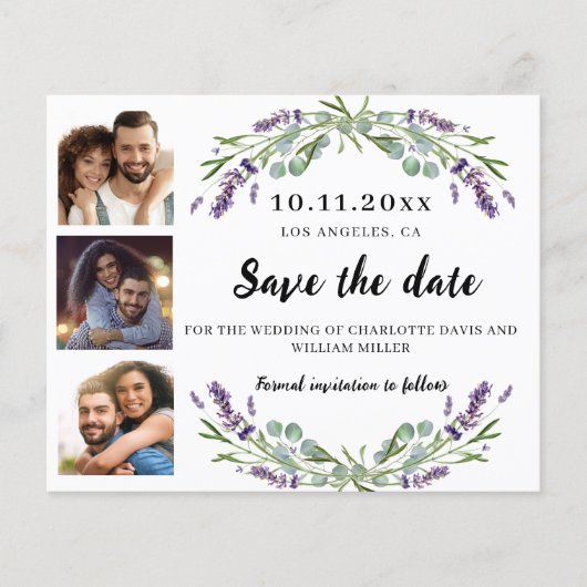 Fotocollage lavendel bruiloft Save the Date Flyer (Voorkant)