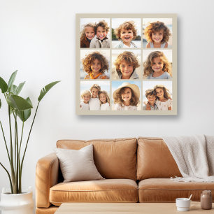 Fotocollage met 9 vierkante foto's - Taupe Canvas Afdruk