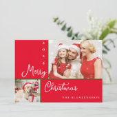 Fotocollage Modern Script Kerstmis Feestdagenkaart (Staand voorkant)