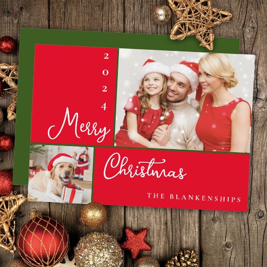 Fotocollage Modern Script Kerstmis Feestdagenkaart