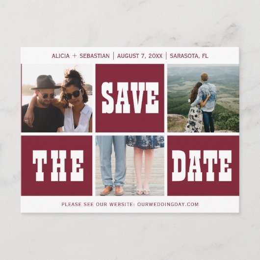 Fotocollage moderne typografie bewaar datum bruilo aankondigingskaart (Voorkant)