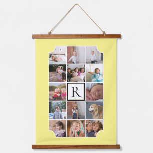 Fotocollage monogram gebogen hoeken lichtgeel hangend wandkleed