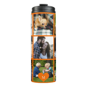 Fotocollage monogram gepersonaliseerd modern oranj thermosbeker