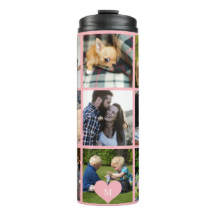 Fotocollage monogram gepersonaliseerd modern roze thermosbeker