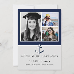 Fotocollage Nautical Navy Blue Anchor afstuderen Aankondiging