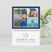 Fotocollage Nautical Navy Blue Zeesterren afstuder Aankondiging (Staand voorkant)