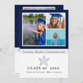 Fotocollage Nautical Navy Blue Zeesterren afstuder Aankondiging (Voorkant / Achterkant)