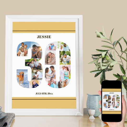 Fotocollage nummer 30 Neutraal 30e verjaardag Poster