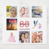 Fotocollage op 80e verjaardag, wit sparkling wijnetiket (Enkel label)
