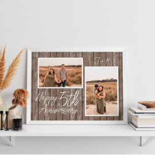Fotocollage op maat hout 5e trouwdag poster