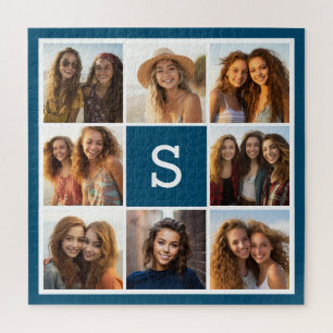 Fotocollage Op Maat Monogram Navyblauw Legpuzzel