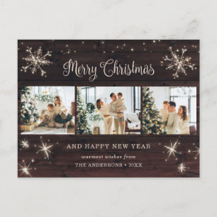 Fotocollage Rustic Wood Snowflake Feestdagenkaart