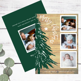 Fotocollage Rustiek Houten Grove Boom Kerstmis Feestdagenkaart