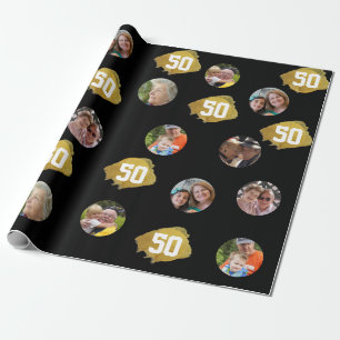 Fotocollage sjabloon 50ste verjaardagsfeestje cadeaupapier