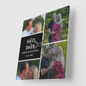 Fotocollage slaat de datum op vierkante klok (Hoek)