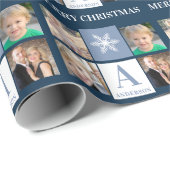 Fotocollage Snowflake Blue Monogram Kerstmis Cadeaupapier (Rol Hoek)