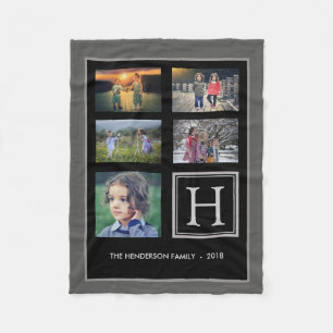 Fotocollage van gezinsmonogram donkergrijs fleece deken