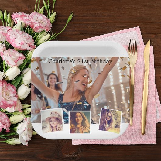 Fotocollage verjaardagsfeestje papieren bordje