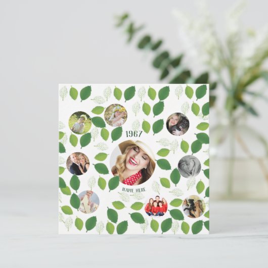 FOTOCOLLAGE Verjaardagsuitnodiging Groene Bladeren Kaart (Staand voorkant)