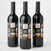 Fotocollage voor 40e verjaardag zwart wijn etiket (Flessen)