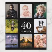 Fotocollage voor 40e verjaardag zwart wijn etiket (Enkel label)