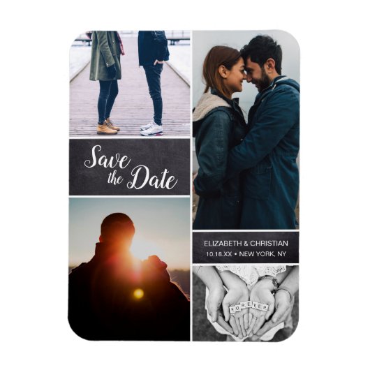  fotocollage Weddenschap Sla de datum op Magneet (Verticaal)